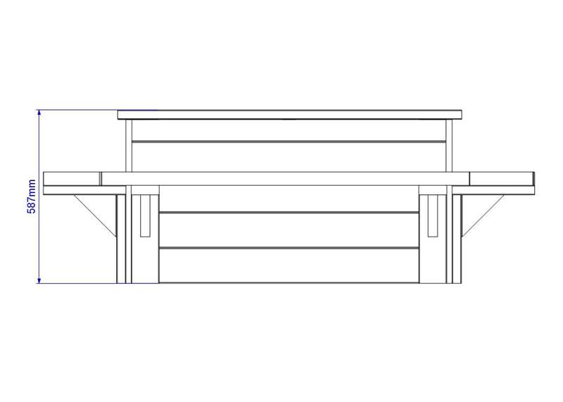 Technical render of a Four Seat Planter Bench